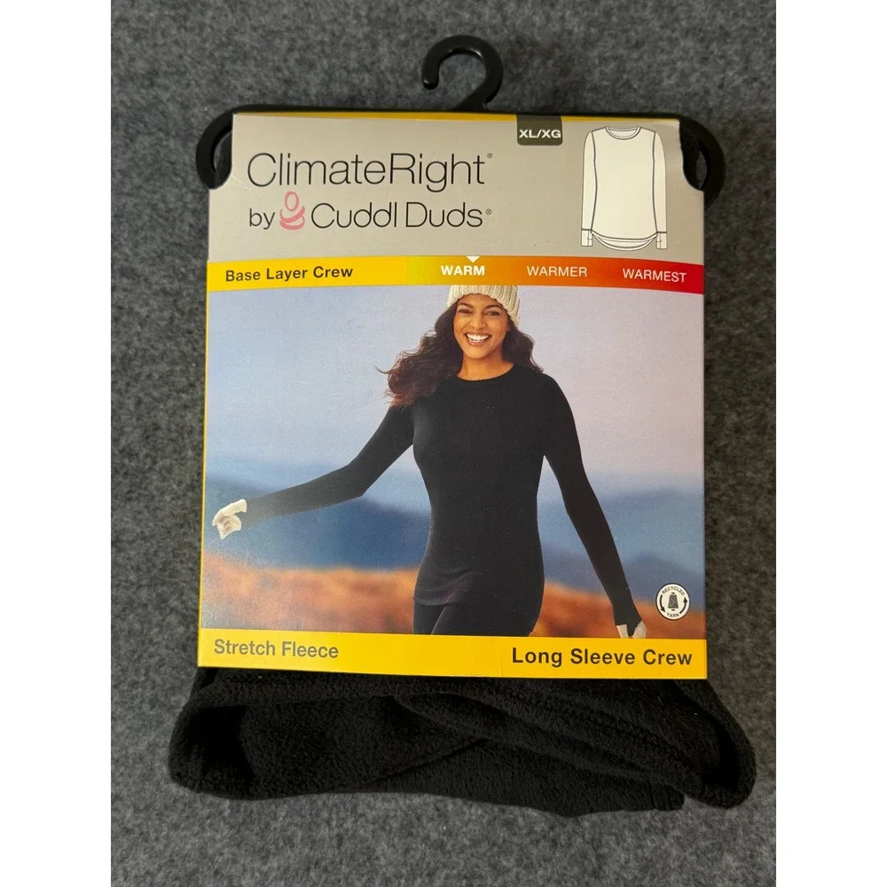 ClimateRight by Cuddl Duds Long Sleeve Crew‎ Women XL Black New Stretch Fleece